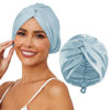 Picture of HFRHTGY Adjustable Silk Satin Hair Bonnet for Sleeping, Double Layer Hair Wrap Sleep Cap Turban for Women Men, Curly Straight Long Large Braid Unisex (Aqua Blue 81)
