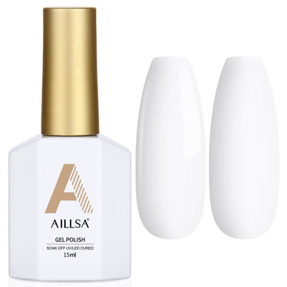 Picture of AILLSA White Gel Nail Polish Angel Kiss White Gel Polish Snow Color French Manicure Gel Polish Wedding White Opaque Nails Soak Off U V Gel Nail Salon DIY Valentine Gifts 0.51 Fl Oz/GF01