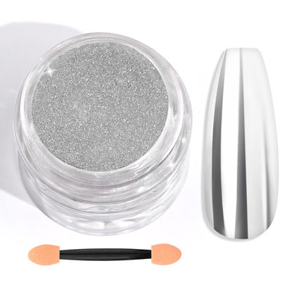 Picture of Saviland Silver Chrome Nail Powder - 1g Metallic Mirror Effect Chrome Powder for Gel Nails, Manicure Nail Art Pigment Silver Chrome Powder Nail Decoration Glitter Dust for Nail Art Gel Polish Home DIY