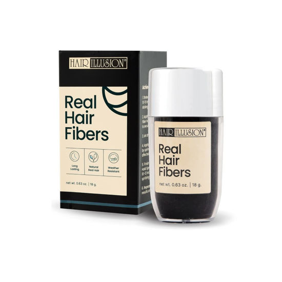 Picture of Hair Illusion Black Real Hair Fibers for Thinning Hair - 100% Natural Texture, Non Synthetic Hair Fibers - Bald Spot Cover Up for Women & Men - 18 Gram