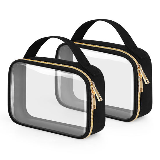 Picture of Wedama Clear Toiletry Bag, 2 Pack Clear Makeup Bags with Handles, Large Travel Bags PVC Clear Cosmetic Bags for Women and Men, Carry on Airport Airline Compliant Bag, Black