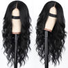 Picture of AISI HAIR Black Wig for Women, Long Wavy Lace Hairline Middle Part Synthetic Heat Resistant Wig for Daily Party-26 Inch