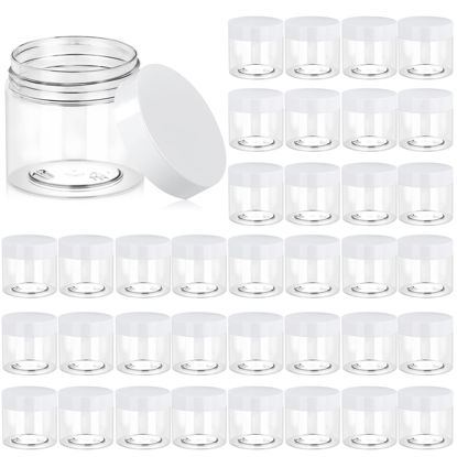 Picture of 36 Pack 6 OZ Plastic Jars Round Clear Cosmetic Container Jars with White Lids, Eternal Moment Plastic Slime Jars for Lotion, Cream, Ointments, Makeup, Eye shadow, Rhinestone, Samples, Travel Storage