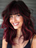 Picture of AISI HAIR Synthetic Wavy Curly Bob Wig with Bangs Brown Mix Wine Red Wig Short Bob Wavy Hair Wigs for Women Synthetic Heat Resistant Bob Wigs