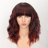 Picture of AISI HAIR Synthetic Wavy Curly Bob Wig with Bangs Brown Mix Wine Red Wig Short Bob Wavy Hair Wigs for Women Synthetic Heat Resistant Bob Wigs