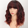 Picture of AISI HAIR Synthetic Wavy Curly Bob Wig with Bangs Brown Mix Wine Red Wig Short Bob Wavy Hair Wigs for Women Synthetic Heat Resistant Bob Wigs