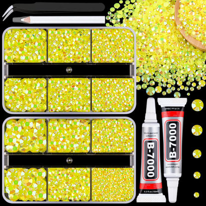 Picture of Resin Jelly Rhinestones for Crafting with B7000 Jewelry Glue, 2 Boxes Lemon Yellow AB Flatback Crystals with 2Pcs 10ml Glue, Bedazzling Non Hotfix Gems for DIY Tumblers Clothing Shoes Manicure