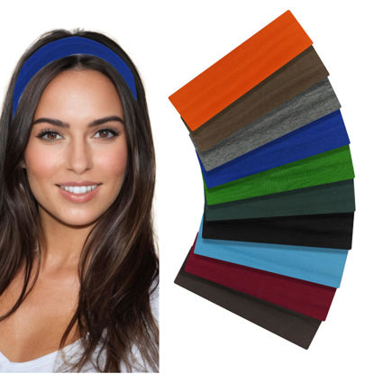 Picture of Styla Hair Headbands for Women Stretch Fashion Headbands 10 Pack Non-Slip Head Wraps Great for Spa, Sports, Yoga, Pilates, Running, Gym Headband, Workouts - Dark