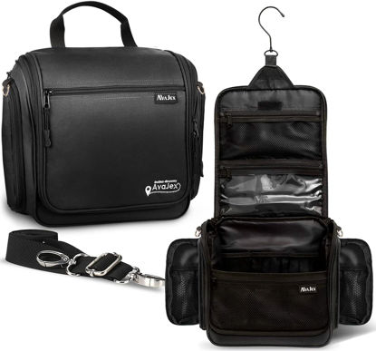 Picture of AvaJex Extra Large Hanging Travel Toiletry Bag for Men and Women - Cosmetic Travel Bag With Shoulder Strap - Waterproof Hygiene Bag with Metal Xxl Swivel Hook and 19 Compartments for Toiletries