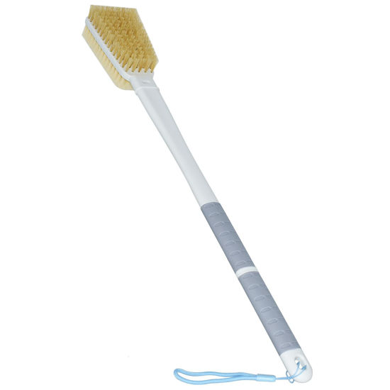 Picture of Shower Brush with Soft and Stiff Bristles,20.5" Extra Long Handle Dual-Sided Back Scrubber Bath Brush Body Exfoliator for Wet or Dry Brushing (Grey)(Super Long Handle)