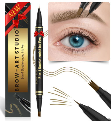 Picture of iMethod Microblading Eyebrow Pencil - Brow Pencil 2-in-1 Dual-Ended Eyebrow Pen with 3-Prong Micro-Fork-Tip Applicator and Precise Brush-Tip Create Natural-Looking Brows, Stay on All Day, Light Brown