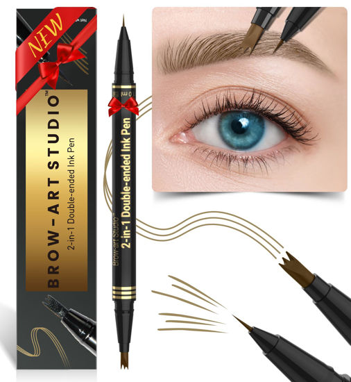 Picture of iMethod Microblading Eyebrow Pencil - Brow Pencil 2-in-1 Dual-Ended Eyebrow Pen with 3-Prong Micro-Fork-Tip Applicator and Precise Brush-Tip Create Natural-Looking Brows, Stay on All Day, Light Brown