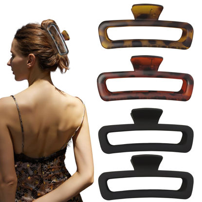Picture of Nalodu 5 Inch Hair Claw Clips Extra Large Square No Slip Big Matte & Glossy XL Rectangle Clip for Thick Curly Long Hair Women, 4 Pack