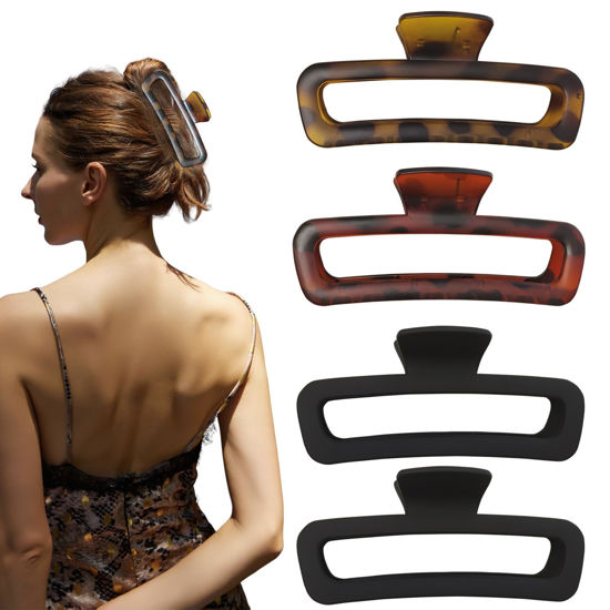 Picture of Nalodu 5 Inch Hair Claw Clips Extra Large Square No Slip Big Matte & Glossy XL Rectangle Clip for Thick Curly Long Hair Women, 4 Pack