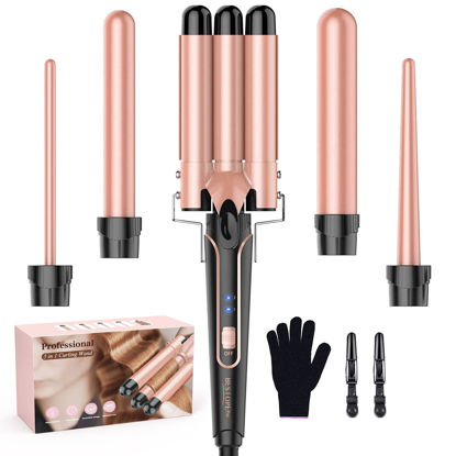 Picture of Waver Curling Iron Wand, BESTOPE PRO 5 in 1 Curling Wand Set with 3 Barrel Hair Crimper for Women, Fast Heating Hair Wand Curler in All Hair Type