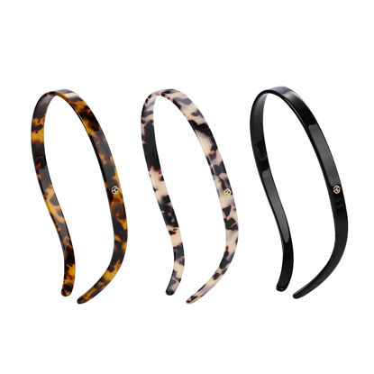 Picture of EVITA PERONI Hairband Designed for Eyewear, 3PCS - Basic Color - Tortoise & Amber & Black, Acetate, Fashion Thin Non-Slip Hair Accessories for Women Securing Hair