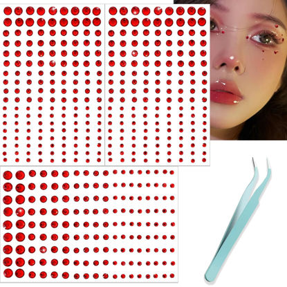 Picture of NOOEPC Red Face Gems Hair Gems, Self-Adhesive Face Jewels Eye Jewels Rhinestones 3/4/5/6 mm DIY Face Gems Stick on, Christmas Makeup Rhinestones Gems Rave Accessories for Face Eyes