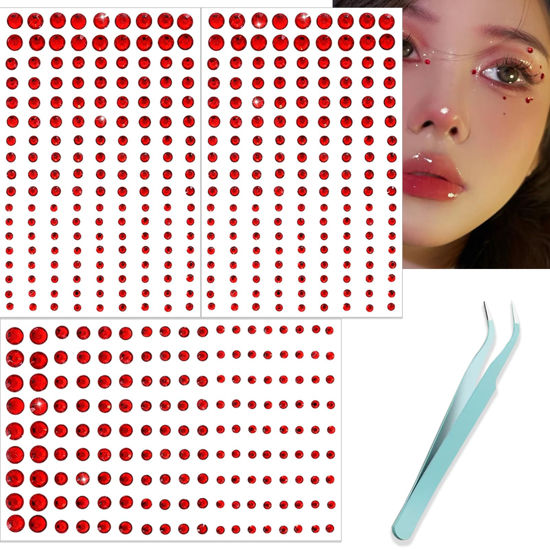 Picture of NOOEPC Red Face Gems Hair Gems, Self-Adhesive Face Jewels Eye Jewels Rhinestones 3/4/5/6 mm DIY Face Gems Stick on, Christmas Makeup Rhinestones Gems Rave Accessories for Face Eyes