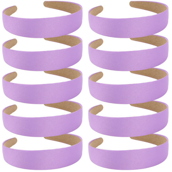 Picture of Wecoe Hairband, 10 Pack Light Purple Satin Headbands 1.3 Inch Wide, Non Slip Fashion Hair Bands for Women and Girls, DIY Holiday Hair Accessories, Diademas Coreanas Para Mujer