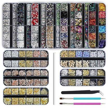Picture of Artdone 12 boxes Nail Rhinestones,Nail Gems Nail Diamonds,Nail Art Studs Nail Crystals Nail Sequins for Nails Kit with 1 Tweezers and 3 Pen for Nail Art Supplies Accessories……