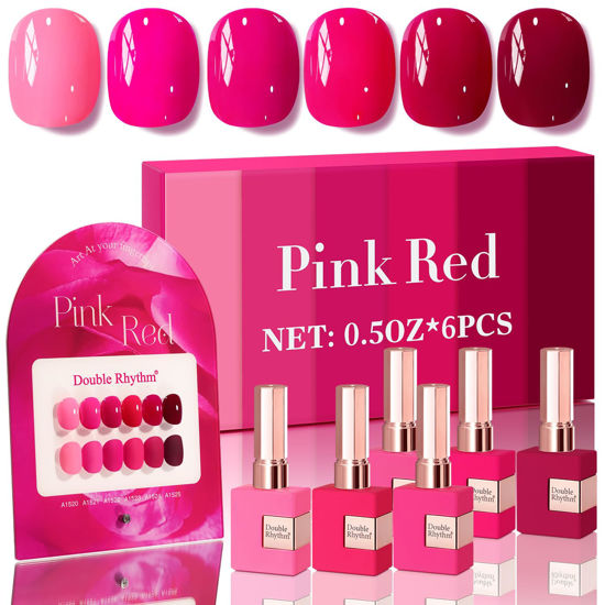 Picture of Double Rhythm 6 Pcs 15 ML Gel Polish Set Same Color Same Bottle Soak Off Gel Polish Kit Nail Art Manicure Salon DIY at Home for Women (Neon Light Pink Purple Burgundy Red-T6-8)