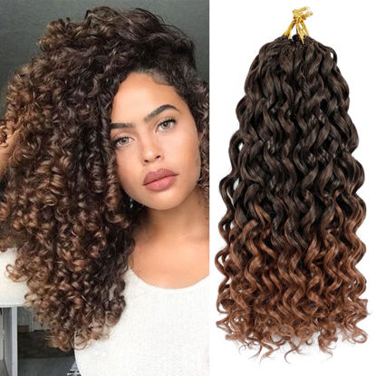 Picture of 7 Packs GoGo Curl Crochet Hair 14 Inch Short Curly Crochet Hair for Women Beach Curl Water Wave Deep Twist Crochet Braids Synthetic Braiding Hair Extensions (14 Inch, T1B/30)