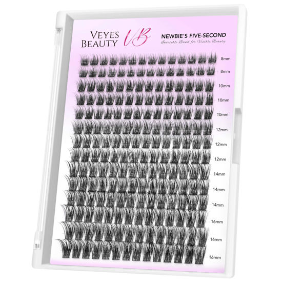 Picture of VEYESBEAUTY Lash Clusters Individual Eyelash Extensions Thin & Invisible Band DIY False Eyelashes for Self-application Newbie's Five-Second Series Wispy Lash Tray, Dreamy 8-16mm Mixed Length