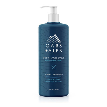 Picture of Oars + Alps Mens Moisturizing Body and Face Wash, Skin Care Infused with Vitamin E and Antioxidants, Sulfate Free, Fresh Ocean Splash 32oz