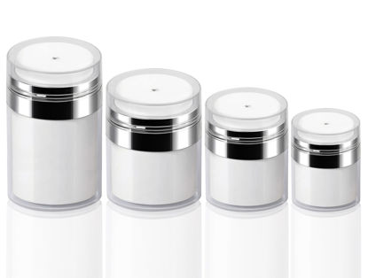 Picture of 4Pack Airless Pump Jars Mixed(0.5oz+1.0oz+1.7oz+3.5oz) Lotion Dispenser Bottle with Pump, Drunk Elephant Moisturizer Travel Containers for Cream Skincare Face Makeup