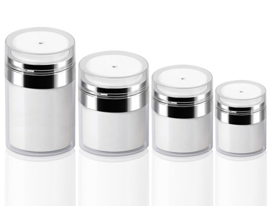 Picture of 4Pack Airless Pump Jars Mixed(0.5oz+1.0oz+1.7oz+3.5oz) Lotion Dispenser Bottle with Pump, Drunk Elephant Moisturizer Travel Containers for Cream Skincare Face Makeup
