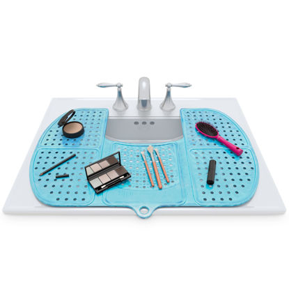 Picture of Sink Topper Foldable Sink Cover - Silicone Beauty Makeup Brush Cleaning Mat - Hot Tools Organizer - Bathroom Must Have Accessory for Extra Space & Storage Saver - Traveling - Large, Pacific Blue