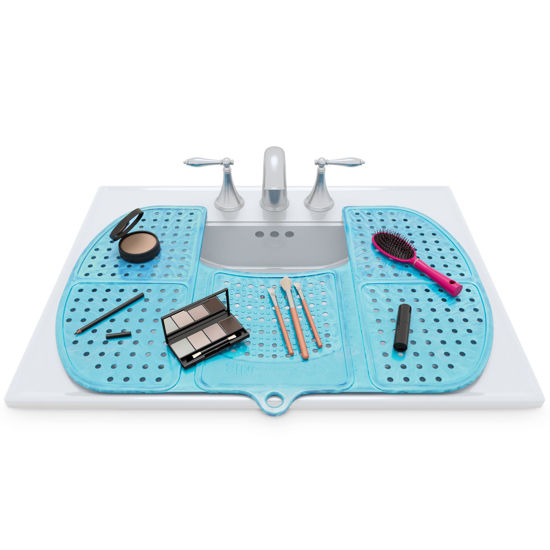 Picture of Sink Topper Foldable Sink Cover - Silicone Beauty Makeup Brush Cleaning Mat - Hot Tools Organizer - Bathroom Must Have Accessory for Extra Space & Storage Saver - Traveling - Large, Pacific Blue