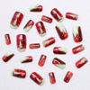 Picture of Christmas Press on Nails Short Square Fake Nails with Xmas Tree Snowflake Design Winter Red Glitter Full Cover False Nail Sparkling Glossy Acrylic Nails Stick on Nails for Women Christmas Decor 24 Pcs