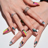 Picture of GLAMERMAID Press on Nails Medium Almond, Gothic Black with Rainbow Galaxy Glue on Gel Nails, 24Pcs Short Stiletto Acrylic False Nails Kits Reusable UV Finish Full Cover Stick on Nails for Women Gifts