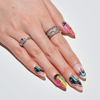 Picture of GLAMERMAID Press on Nails Medium Almond, Gothic Black with Rainbow Galaxy Glue on Gel Nails, 24Pcs Short Stiletto Acrylic False Nails Kits Reusable UV Finish Full Cover Stick on Nails for Women Gifts