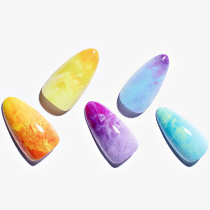 Picture of GLAMERMAID Press on Nails Medium Almond, Spring Summer Colorful Ombre French Tip Glue on Gel Nails, 24Pcs Short Stiletto Acrylic False Nail Kits UV Finish Full Cover Stick on Nails for Women Girl