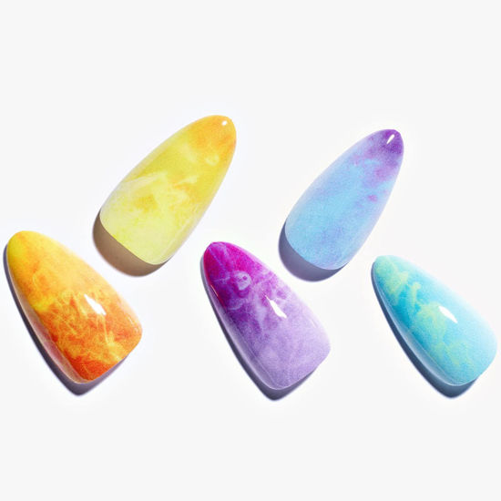 Picture of GLAMERMAID Press on Nails Medium Almond, Spring Summer Colorful Ombre French Tip Glue on Gel Nails, 24Pcs Short Stiletto Acrylic False Nail Kits UV Finish Full Cover Stick on Nails for Women Girl
