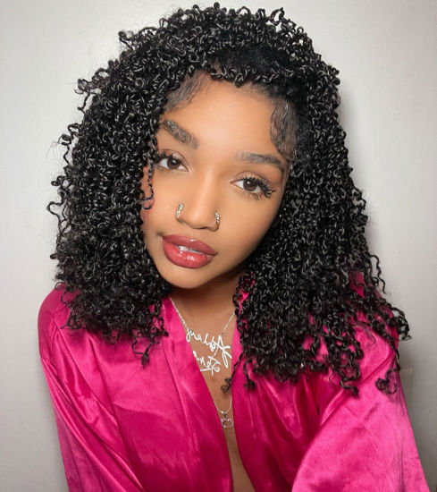 Picture of Aksice 12 Inch Yanky Twist Crochet Hair Pre-looped 8 Packs Mini Passion Twist Crochet Hair with Curly Ends Synthetic Crochet Braids Plus Yanky Twist for Black Women (12 Inch, 8 Packs,1B#)