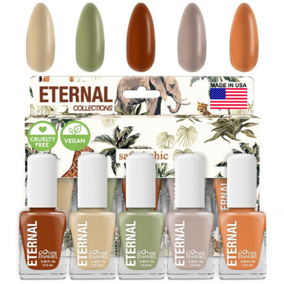 Picture of Eternal Nail Polish Set for Women (SAFARI) - Nail Polish Set for Girls - Long Lasting & Quick Dry Natural Nail Polish Kit for Home DIY Manicure & Pedicure - Made in USA, 13.5mL (Set of 5)