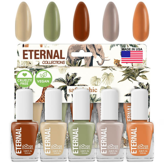 Picture of Eternal Nail Polish Set for Women (SAFARI) - Nail Polish Set for Girls - Long Lasting & Quick Dry Natural Nail Polish Kit for Home DIY Manicure & Pedicure - Made in USA, 13.5mL (Set of 5)