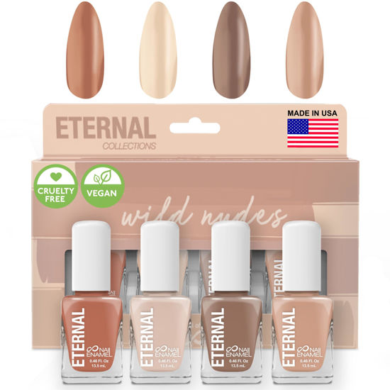 Picture of Eternal Nude Nail Polish Set for Women (WILD NUDES) - Brown Nail Polish Set for Girls | Long Lasting & Quick Dry Nail Polish Kit for Home DIY Manicure & Pedicure | Made in USA, 13.5mL (Set of 4)