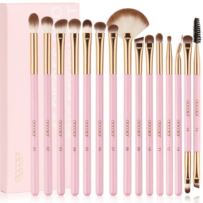 Picture of Docolor Eye Makeup Brushes 15Pcs Eyeshadow Brush Set with Soft Synthetic Hairs Professional Eye Shadow Blending Concealer Eyebrow Eyelash Eye Liners Premium Eye Make Up Brushes Set (Pink)