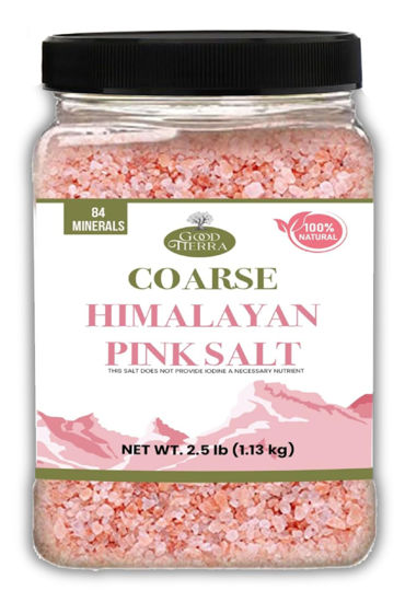 Picture of Good Tierra Himalayan Pink Salt in Jar - Coarse, 2.5 lb - Ideal for Bath Salt, Table Salt Grinders, and Spice Jars
