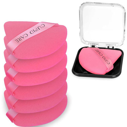 Picture of CUPID CARE 6 Pcs Triangle Powder Puff with 2 Travel Cases, Setting Powder Puffs for Face Powder and Foundation, Velour Makeup Puff for Loose Powder Body Powder, Skin-Friendly, Beauty Makeup Tools-Red