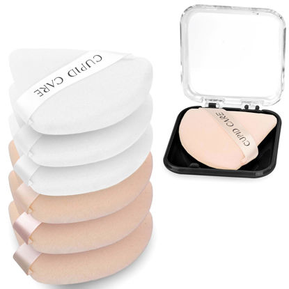 Picture of CUPID CARE 6 Pcs Triangle Powder Puff with 2 Travel Cases, Setting Powder Puffs for Face Powder and Foundation, Velour Makeup Puff for Loose Powder Body Powder, Skin-Friendly, Beauty Makeup Tools
