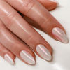 Picture of GLAMERMAID Chrome Press On Nails Short Almond - Nude Handmade Soft Gel Fake Nails Medium Oval, White Glitter Natural Glazed Donut False Nails, Glossy Pearl Mermaid Matal Glue on Nails Kit for Women