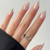 Picture of GLAMERMAID Chrome Press On Nails Short Almond - Nude Handmade Soft Gel Fake Nails Medium Oval, White Glitter Natural Glazed Donut False Nails, Glossy Pearl Mermaid Matal Glue on Nails Kit for Women