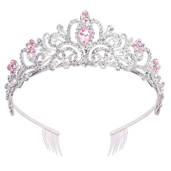 Picture of Didder Silver Tiara for Women, Pink Crystal Tiaras and Crowns for Women Tiaras for Girls Elegant Crown with Combs Princess Crown Tiara Birthday Crowns for Women Bridal Wedding Prom Birthday Party
