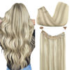 Picture of GOO GOO Wire Hair Extensions Human Hair, 17A/60A Ash Blonde mix Platinum Blonde Highlighted 22inch 115g, Invisible Wire Hair Extensions with Transparent, Seamless Fish Line Hairpiece