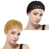 Picture of WLLHYF Hair Net Wrap For Sleep 2 PCS Mesh Nets Cap Snoods Cover Sleeping Knit Hairnets Elastic Head Wrap Bathing Shower Caps Wig Hairnet Crochet Sew Weave Press Weaving Braided Bonnet(Black/Khaki)